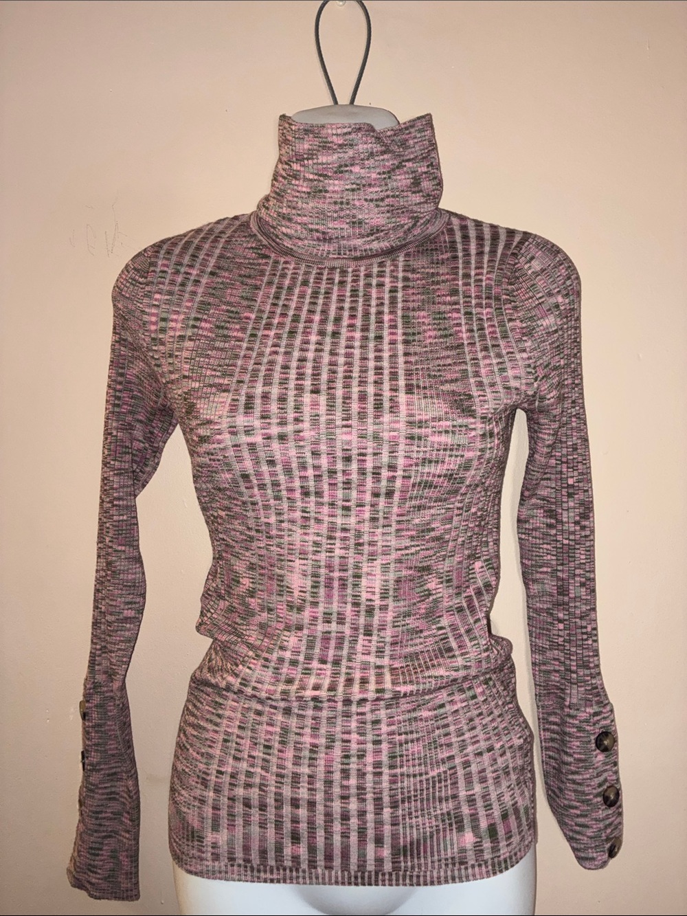 Anthropologie Women’s Ribbed Turtleneck Sweater - XS - Pink Multi Color